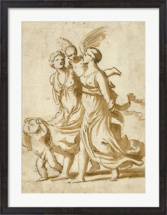 Framed Two Girls Accompanied by Cupid Print