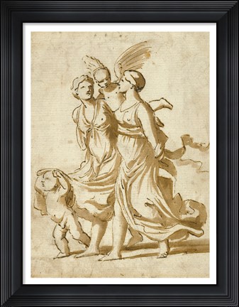 Framed Two Girls Accompanied by Cupid Print