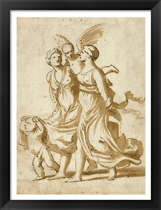 Framed Two Girls Accompanied by Cupid Print