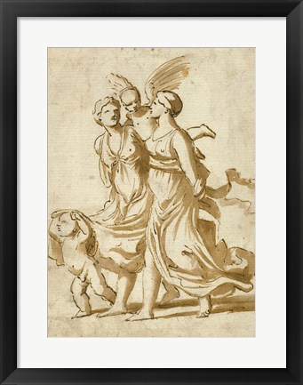 Framed Two Girls Accompanied by Cupid Print