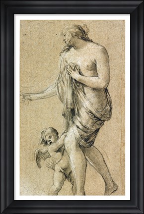 Framed Study of a Female Figure with a Putto Print
