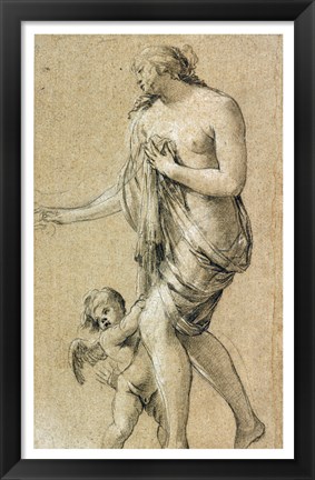 Framed Study of a Female Figure with a Putto Print