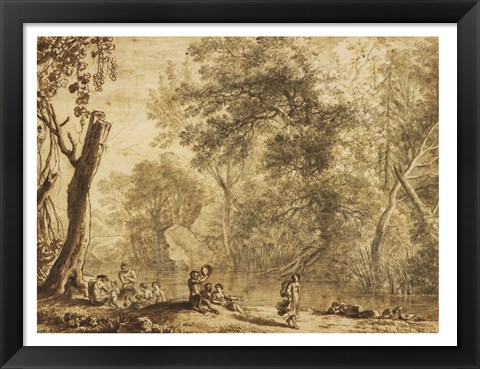 Framed Woodland Landscape with Nymphs and Satyrs Print