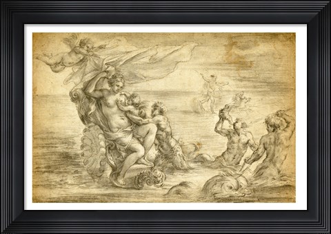 Framed Venus in Her Sea Chariot Suckling Cupid Print