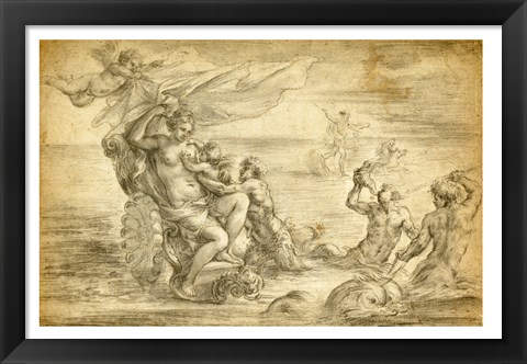 Framed Venus in Her Sea Chariot Suckling Cupid Print