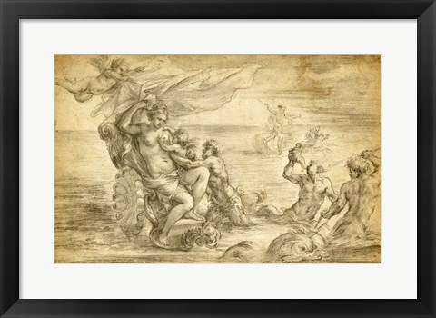 Framed Venus in Her Sea Chariot Suckling Cupid Print