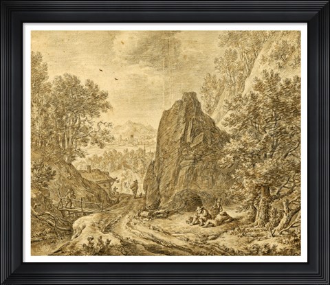 Framed Mountain Landscape with Figures Print