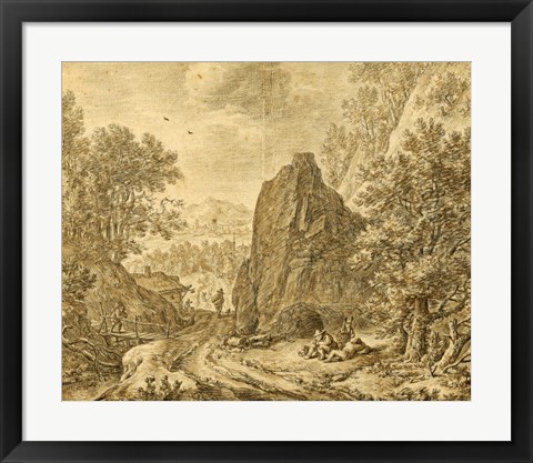 Framed Mountain Landscape with Figures Print