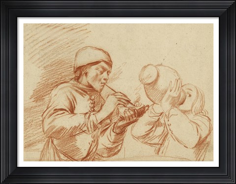 Framed Studies of a Man Smoking and a Man Drinking Print