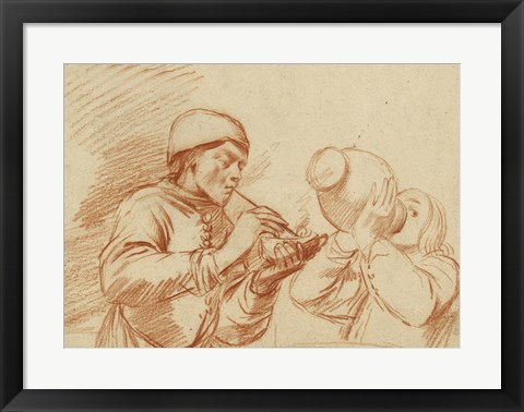 Framed Studies of a Man Smoking and a Man Drinking Print