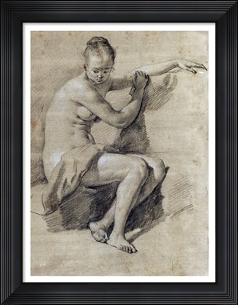 Framed Seated Female Nude Print