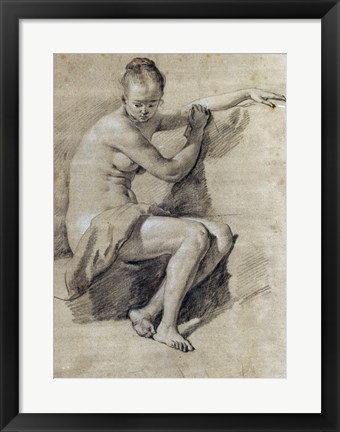 Framed Seated Female Nude Print
