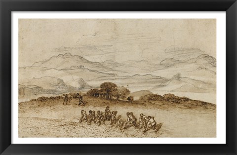 Framed Landscape in Latium with Farm Laborers Print