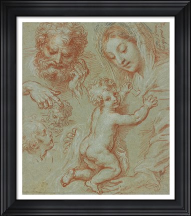 Framed Studies of the Madonna and Child and of Heads Print