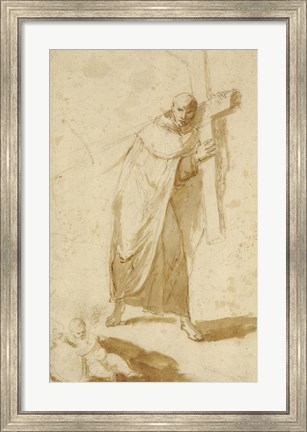 Framed Monk Carrying a Cross Print