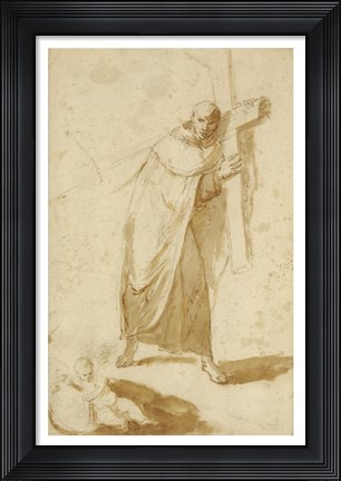 Framed Monk Carrying a Cross Print