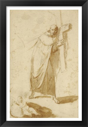 Framed Monk Carrying a Cross Print