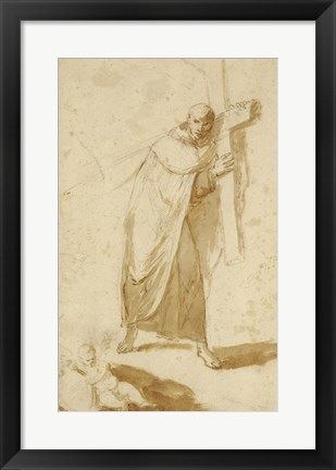 Framed Monk Carrying a Cross Print