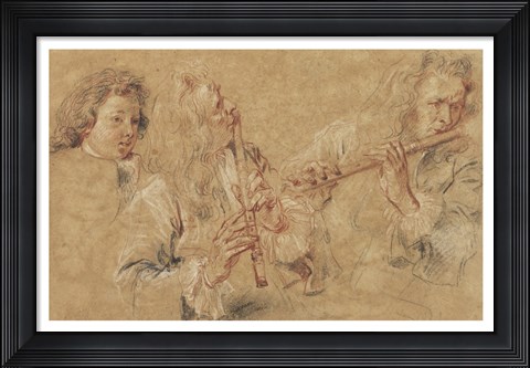 Framed Two Studies of Flutist and Head of a Boy Print