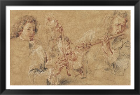 Framed Two Studies of Flutist and Head of a Boy Print