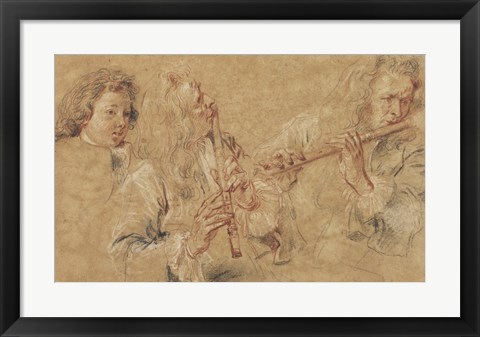 Framed Two Studies of Flutist and Head of a Boy Print