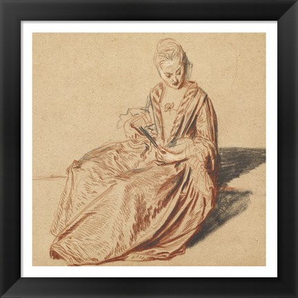 Framed Seated Woman with a Fan Print