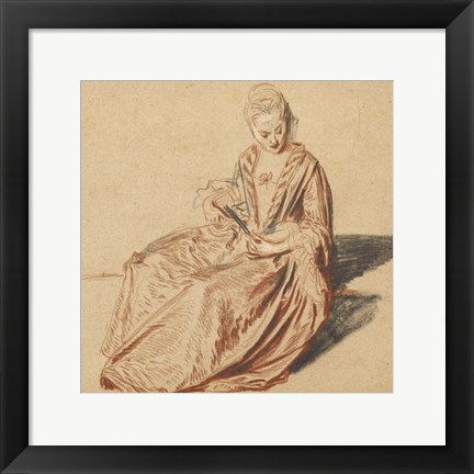 Framed Seated Woman with a Fan Print