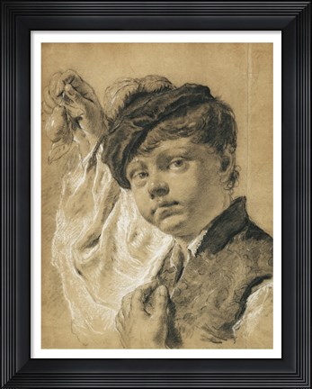 Framed Boy Holding a Pear Print