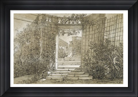 Framed Landscape with a Stairway and Balustrade Print