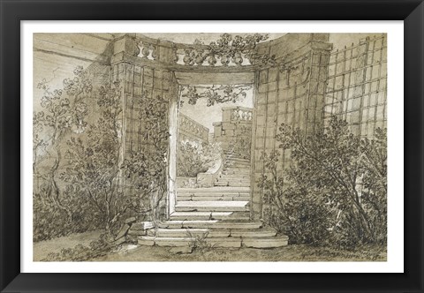 Framed Landscape with a Stairway and Balustrade Print