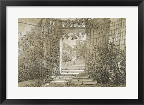 Framed Landscape with a Stairway and Balustrade Print