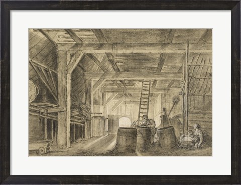 Framed Interior of a Barn with a Family of Coopers Print