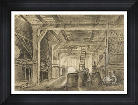 Framed Interior of a Barn with a Family of Coopers Print