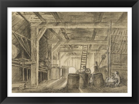 Framed Interior of a Barn with a Family of Coopers Print