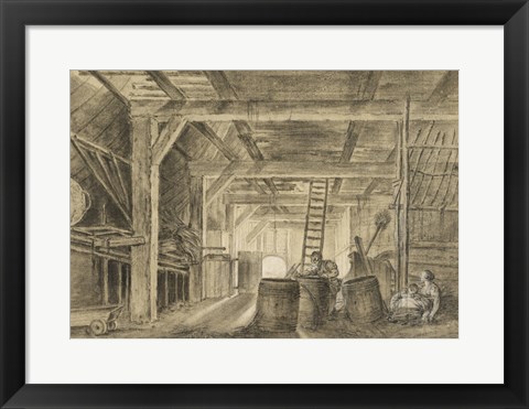 Framed Interior of a Barn with a Family of Coopers Print