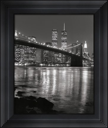 Framed Brooklyn Bridge at Night Print