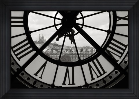 Framed Big Clock Horizontal Black and White Print