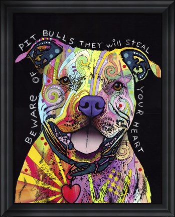 Framed Beware of Pit Bulls Print