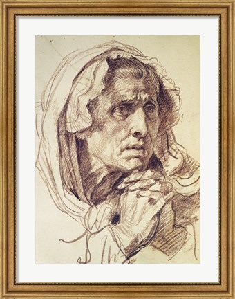 Framed Study of the Head of an Old Woman Print