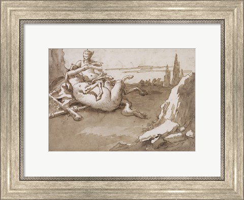 Framed Centaur and a Female Faun in a Landscape Print