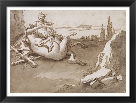 Framed Centaur and a Female Faun in a Landscape Print