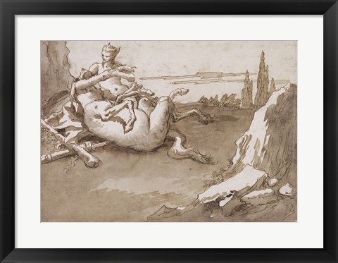 Framed Centaur and a Female Faun in a Landscape Print