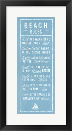 Framed Beach Rules - Aqua Print