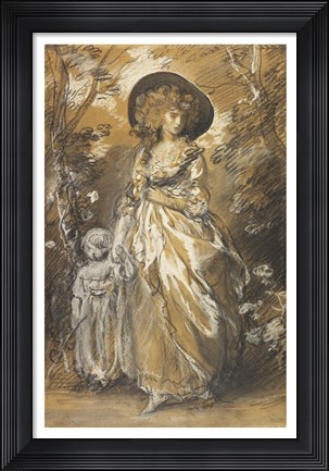 Framed Lady Walking in a Garden with a Child Print