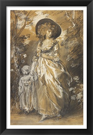 Framed Lady Walking in a Garden with a Child Print