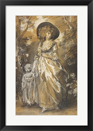 Framed Lady Walking in a Garden with a Child Print