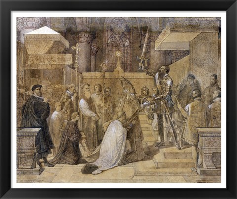 Framed Duke of Alba Receiving the Pope&#39;s Blessing in the Cathedral of St.Gudule Print