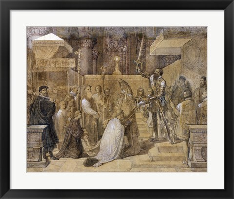 Framed Duke of Alba Receiving the Pope&#39;s Blessing in the Cathedral of St.Gudule Print