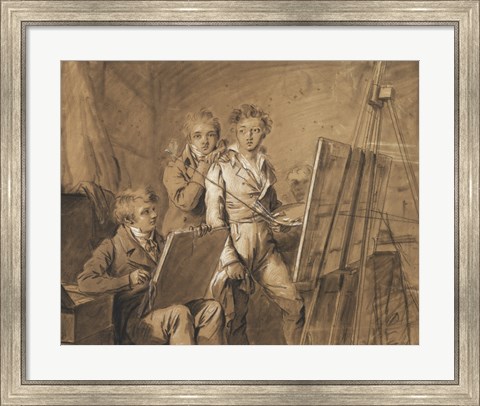Framed Three Young Artists in a Studio Print