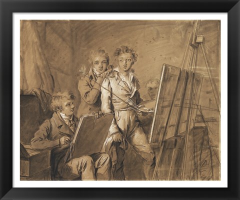 Framed Three Young Artists in a Studio Print